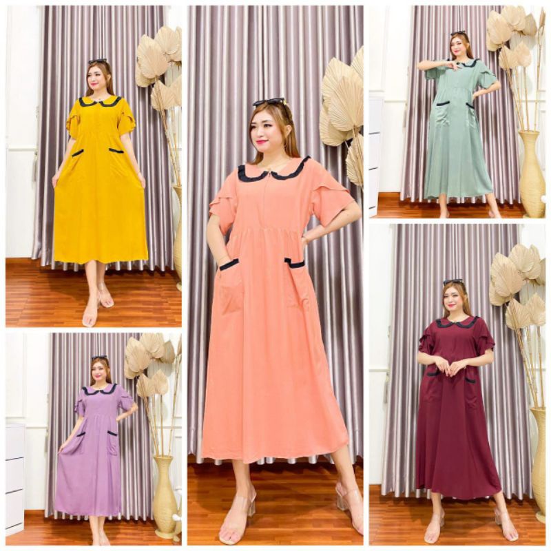 Dress rayon kerah rempel || Dress lengan pendek || homey dress rayon