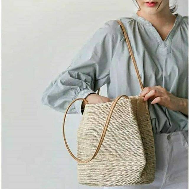 TW1828 Tas Wanita Impor Totebag Model Rajut Simpel Elegan Keren