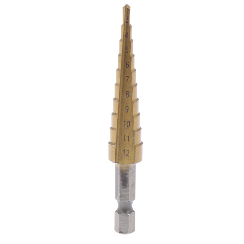 {LUCKID}3-12mm Coated Stepped Drill Bits Hex Handle Drill Bit Metal Drilling Power Tool