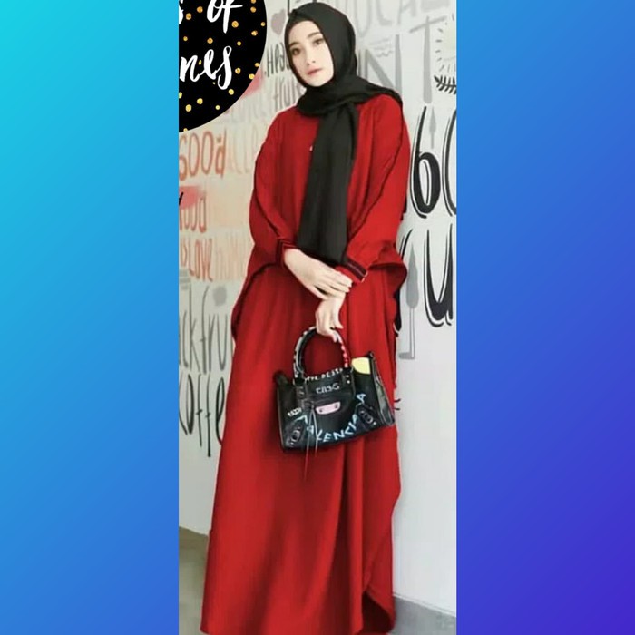 Unik baju muslim jumbo big size dress ibu hamil bumil busui abaya merah Diskon