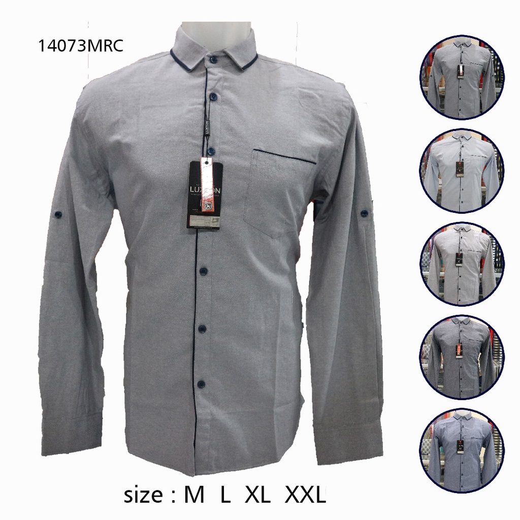 Kemeja pria lengan panjang polos katun oxford LUXTON SLIM FIT