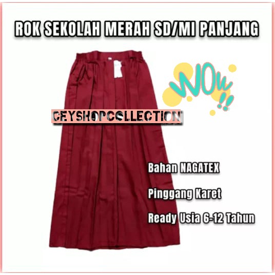 rok rempel sd panjang anak perempuan warna merah coklat seragam sd kls 1-6