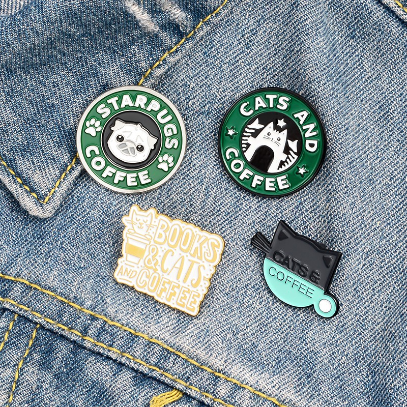 Bros Pin Enamel Bentuk Kucing / Anjing / Kucing / Kopi Untuk Aksesoris Tas / Pakaian