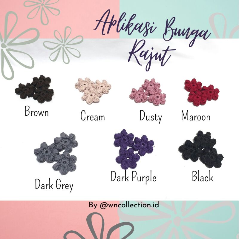 APLIKASI BUNGA RAJUT/ APLIKASI RAJUT/ PATCH BUNGA RAJUT