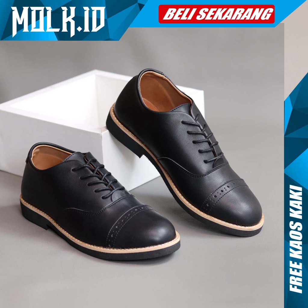 MOLK|Sepatu Formal Pria Pantopel Kerja Hitam Oxford Kulit Sintetis Asli Original Footwear Trendy Kekinian