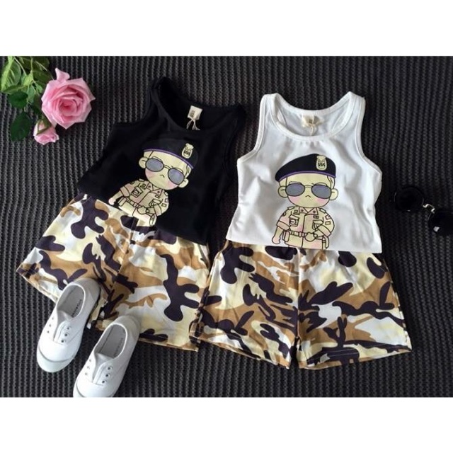 Setelan baju anak cowok import korea army dots