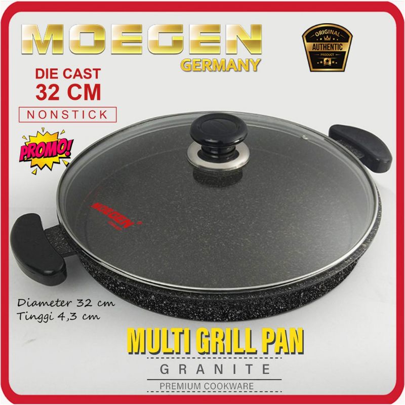 Moegen Germany Multi Grill Pizza Roaster BBQ Barbeque Pan 32cm Granite Series Plus Kaca / PIZZA PAN ANTI LENGKET / PEMANGGANG PIZZa Multi Grill Pan Premium