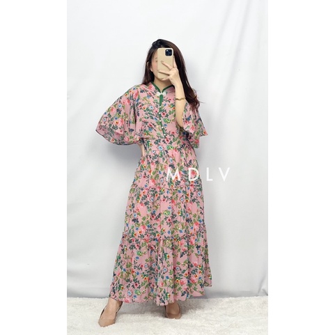 MDLV ~ 12346# Valencia Tiered Midi Dress Dress Cheongsam Flower Fashion Import