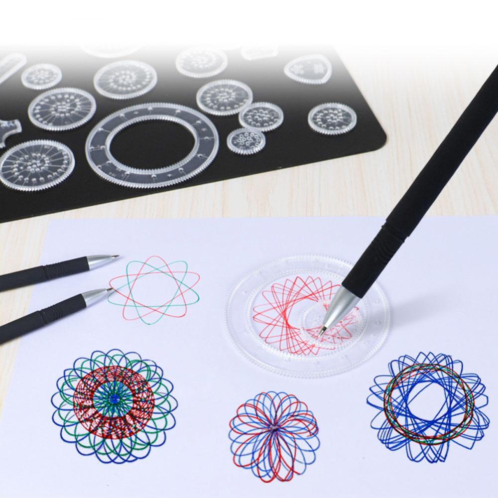 Timekey Set Penggaris Spirograph Deluxe Bahan Metal Untuk Menggambar I4U7