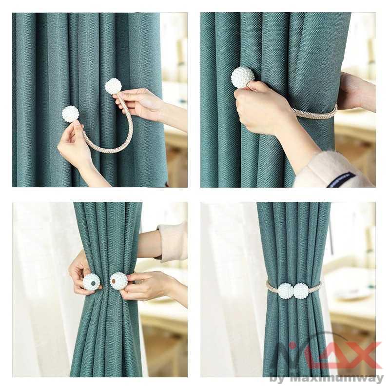 Tali Pengikat Tirai Gorden Magnetic (dapat 2pcs) Tali korden magnet cepat mudah elegant dekorasi gorden Curtain Clip 2 PCS 2Pcs Pearl Curtain Buckle Magnetic Clip Curtain Bracket Strap Buckle Decorative Pendant Tie Rope Curtain Accessories Home Decor