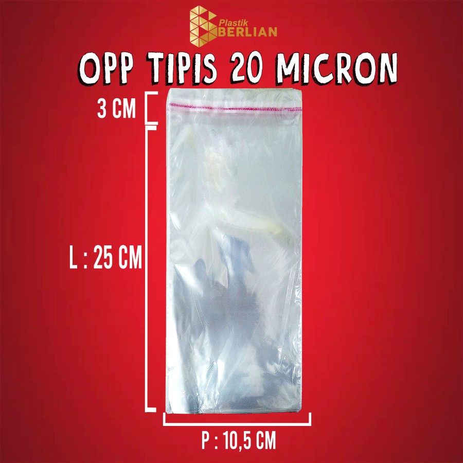 

10,5 x 25 cm Plastik OPP TIPIS (100 lbr) (lem/seal)