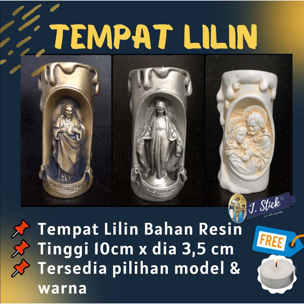 Tempat Lilin Tabung;  design Yesus / Maria / Keluarga Kudus (1pc)