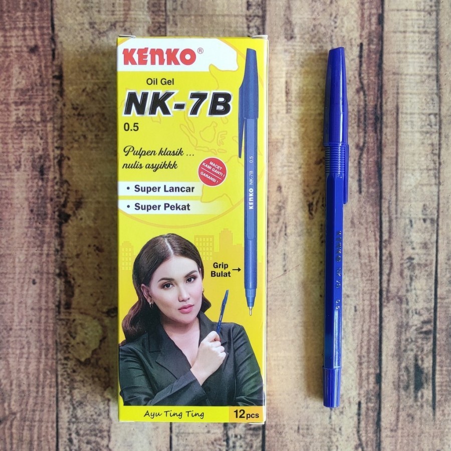 

Kenko Pen Oil Gel BLUE 1 Pack / 12 Pcs - Ballpoint Kenko NK-7B - Pulpen 0.5 Standar AE7