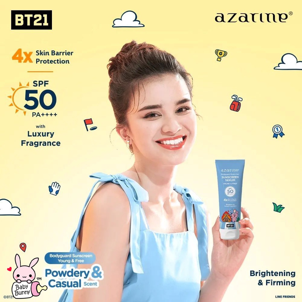 ❤ BELIA ❤ Azarine x BT21 Body Guard Moisturizer Sunscreen Serum 100ml SPF 50 PA++++ | BPOM Bodyguard Collab Line BTS sun screen block sunblock tata RJ chimmy cooky koya shooky mang van