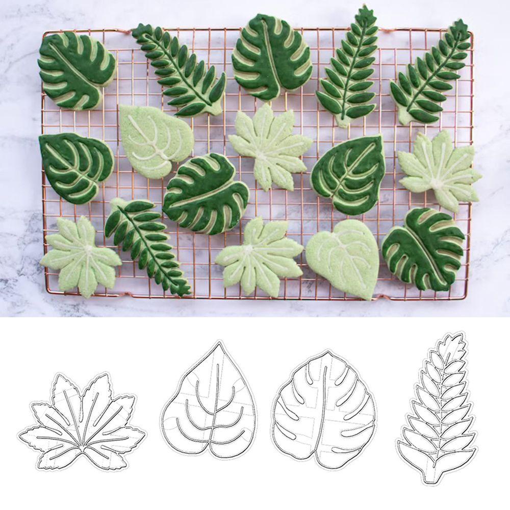 Top 4pcs Cetakan Embosser Kue Kering Dekorasi Cookie Cutter Alat Kue Agave Ivy