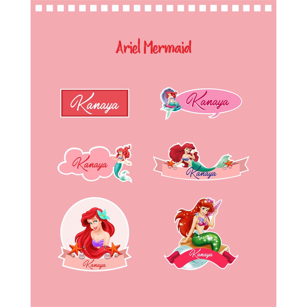 

192pcs Stiker Label Nama Kekinian Tahan Air & Anti Luntur untuk Anak Perempuan Tema Ariel Mermaid