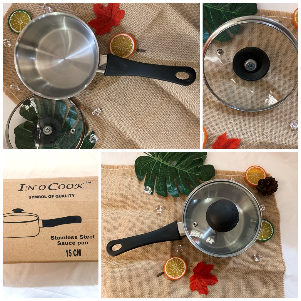 Saucepan 15 cm / Panci Mie / Sauce pan Stainless steel ukuran 15 cm / Panci Gagang / Sauce Pan inocook 15cm