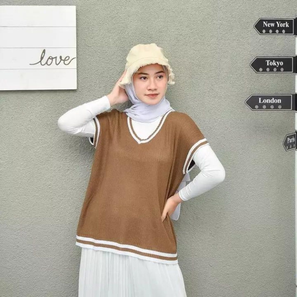 Pevita Rompi Rajut Wanita Knit Vest V Neck Outer Cardigan Rajut Wanita Bahan Halus Tebal Premium Realpict Atasan Setelan Hijab One Set Pakaian Muslim COD Free Ongkir Korean Style