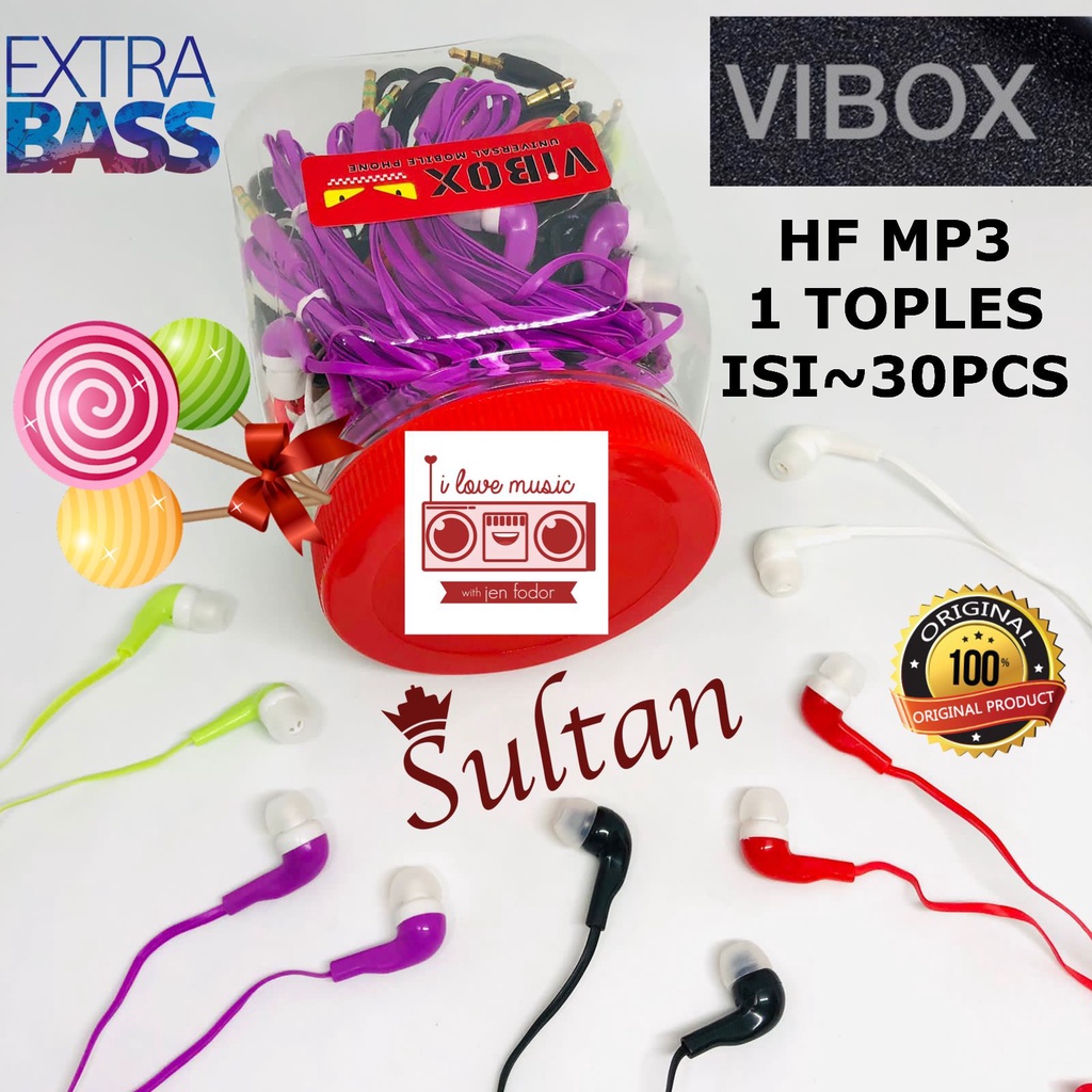 Headset Handsfree Earphone Handset J BY VIBOX PM-01 PM01 PM 01 +MIC DAN CANDY MP3 NO MIC 1TOPLES ISI 30 PCS