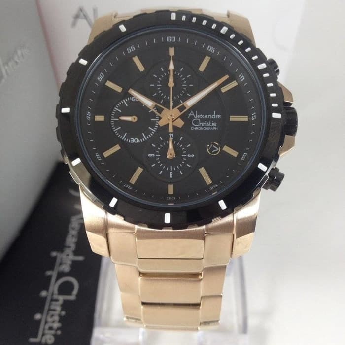 ALEXANDRE CHRISTIE WATCH AC 6141 PRIA GOLD BLACK ORIGINAL
