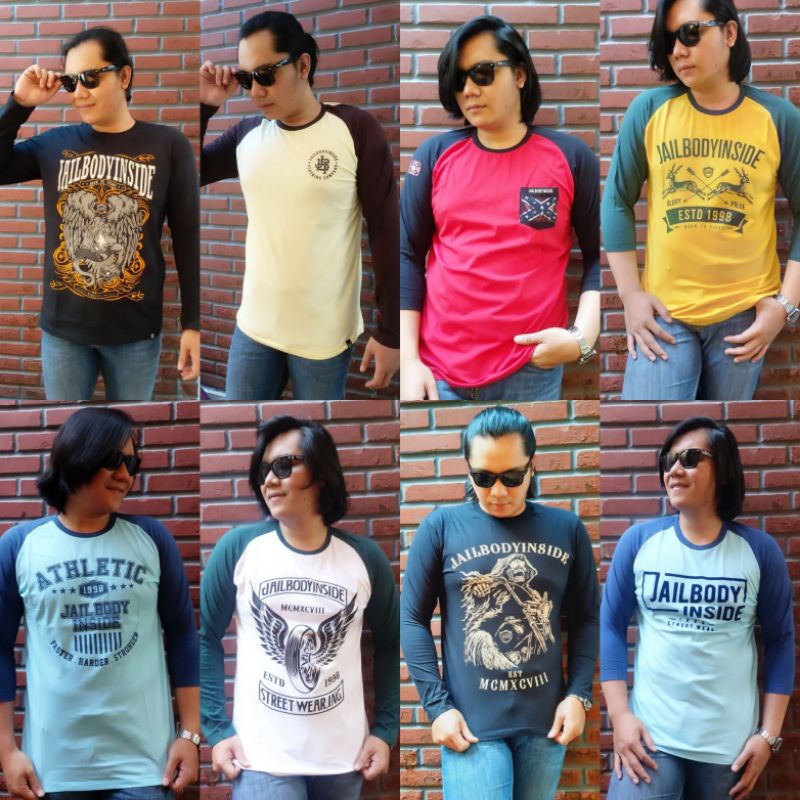 T shirt lengan panjang - 3/4 Jail Body Inside - JBI original - kaos untuk laki-laki