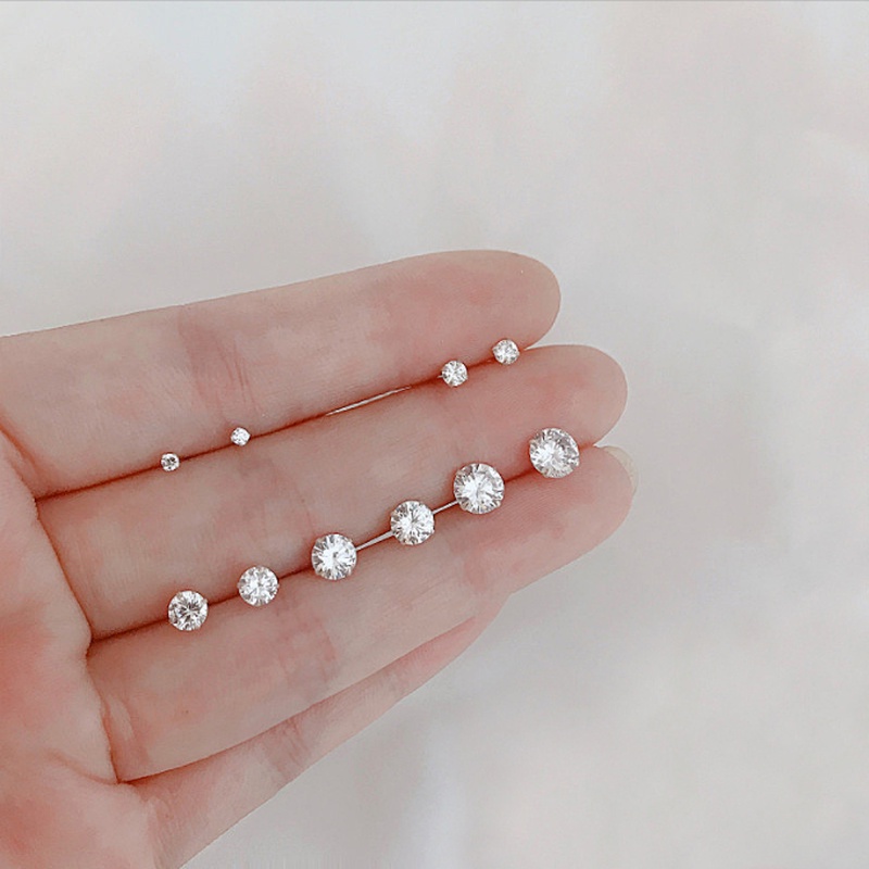 Magic789 6PCs Chic s925 Silver Glittery Zircon Stud Earrings for Women Girls Ear Jewelry Set