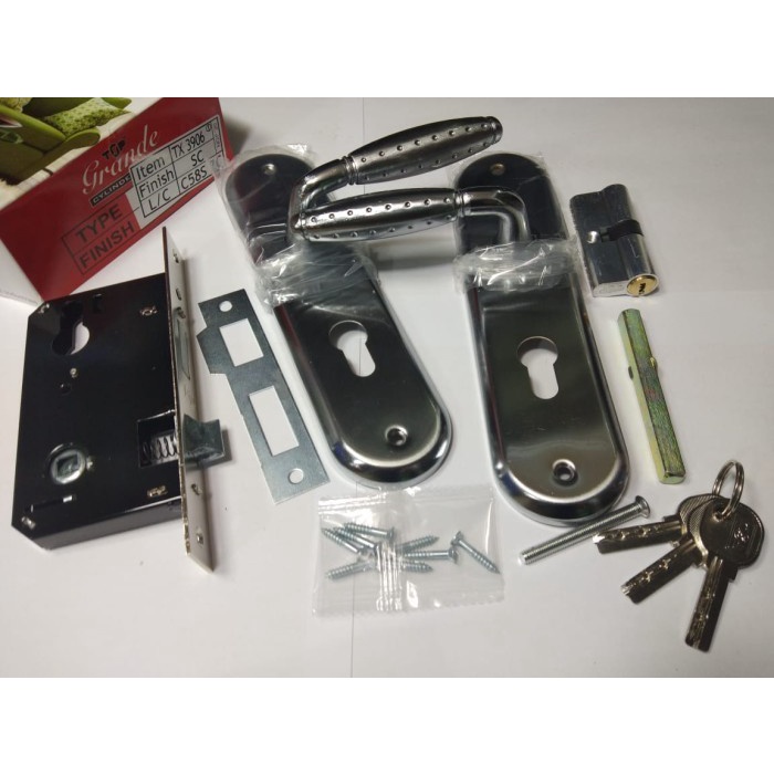 KUNCI PINTU HANDLE KUNCI GAGANG PEGANGAN BODY PINTU TOP GRANDE TX 3906 SC  SILVER ELEGAN BERKUALITAS/KUNCI PINTU TOP GRANDE MEDIUM KOMPLIT SET/HANDLE GAGANG PEGANGAN PINTU