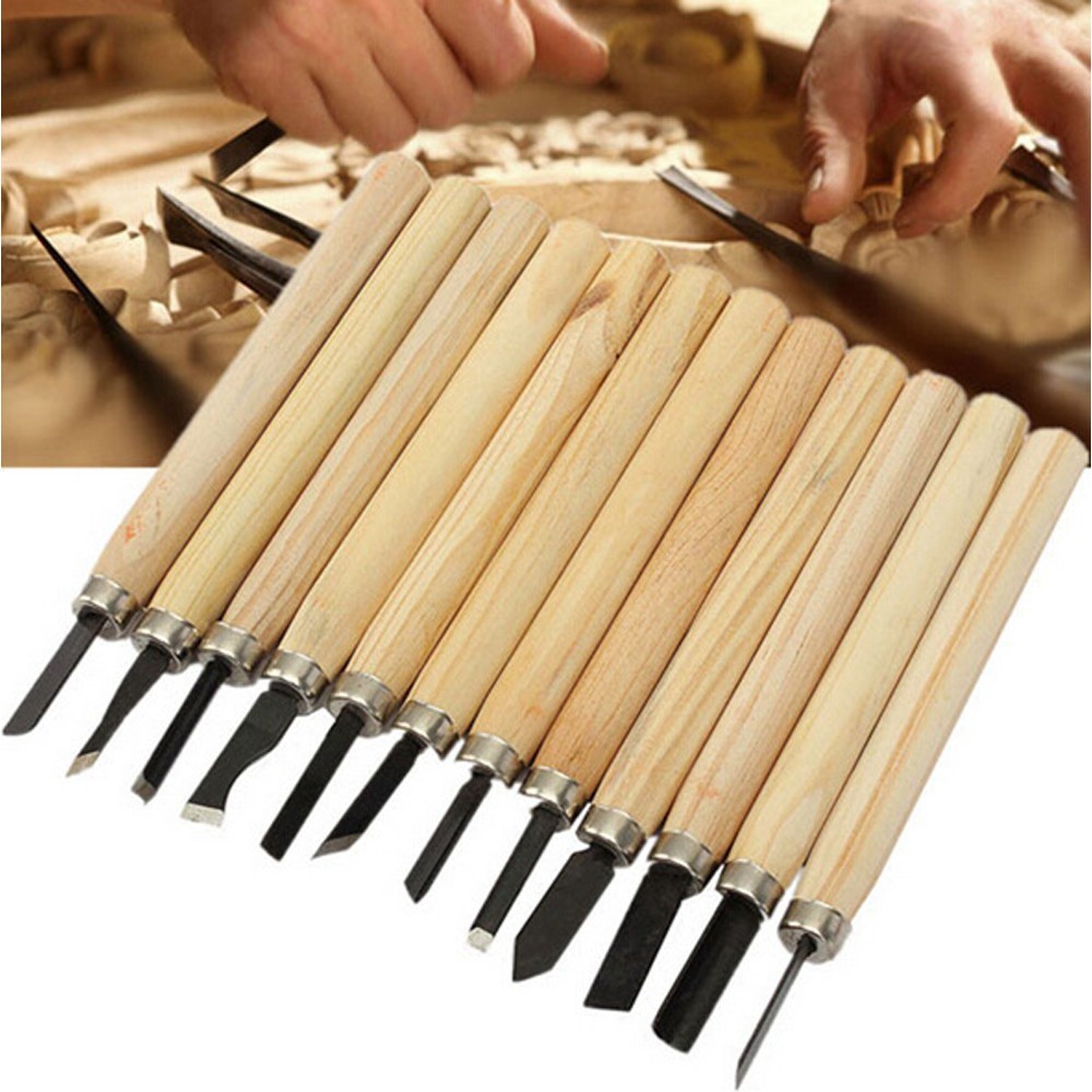 Pisau Ukir 12 Pcs Seni Pahat Kayu Patung Ukiran Wood Carving Set