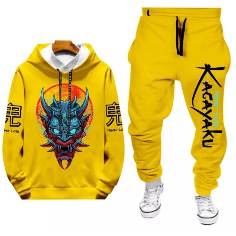 N_S Stelan Pria/Wanita 1Set Hoodie Panjang+Celana Jogger YaKuZa//Yametekudasai