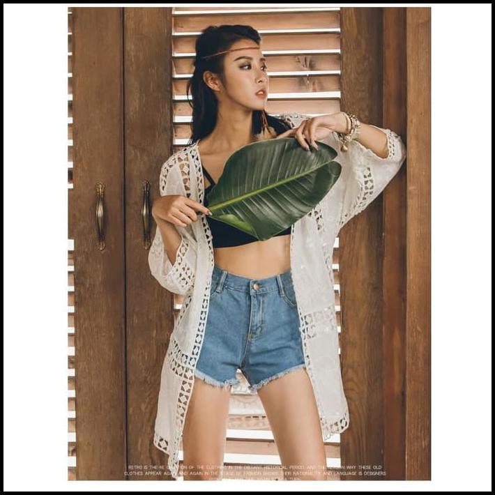 Cardigan Outer Outwear Bikini Cover Lace Renda Pantai Boho Bohemian
