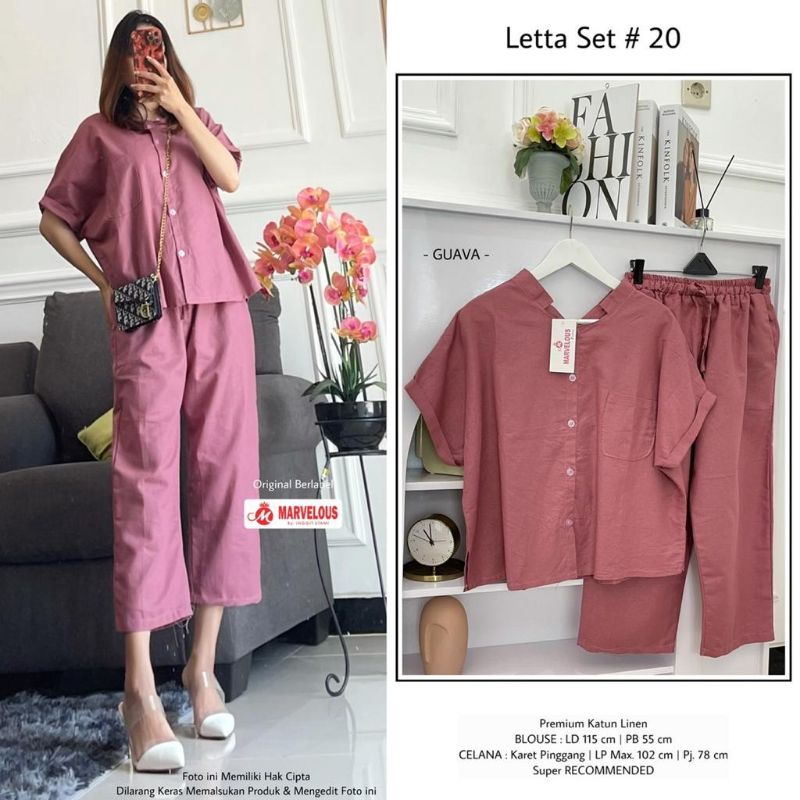 LETTA SET #20 BY MARVELOUS (ONE SET WANITA) Setelan katun linen premium rekomended