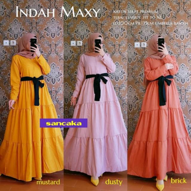 Indah Maxy, GAMIS WANITA MUSLIM CANTIK FIT XL LD 102 BAHAN KATUN SERAT PREMIUM ZIPPER BUSUI OOTD