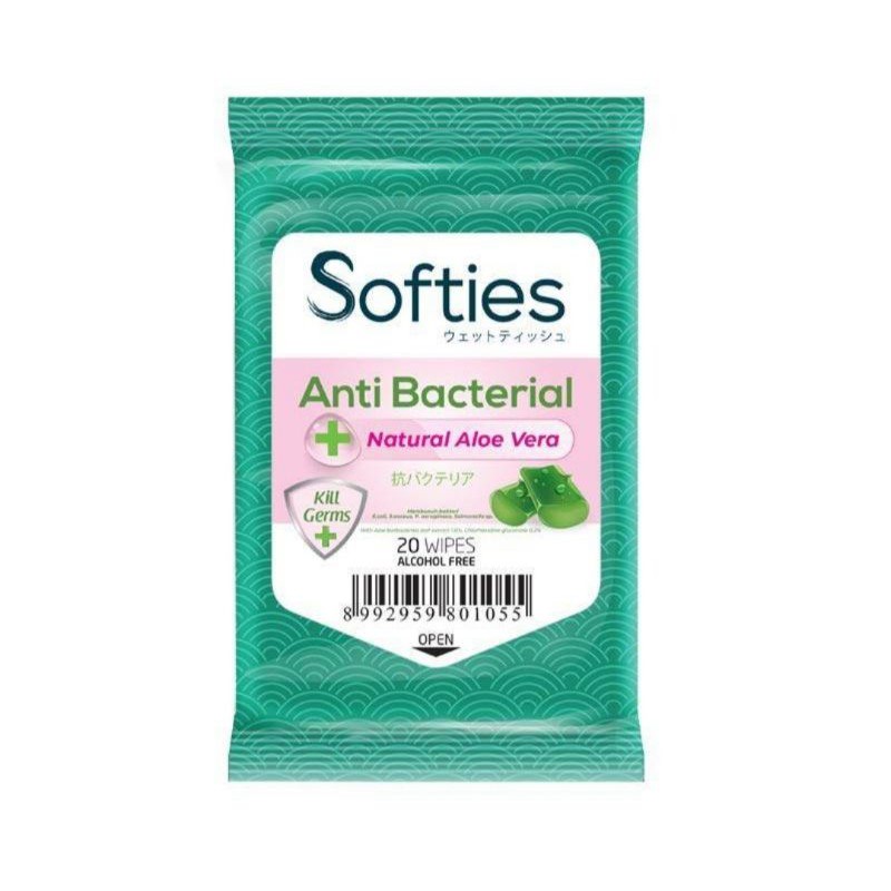 Softies Anti Bacterial Wipes 20s Tissue Basah non alkohol