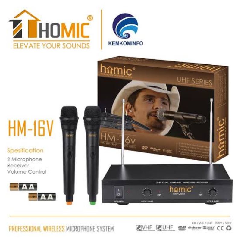 Homic Microphone Mic Double Wireless + Receiver HM 16V