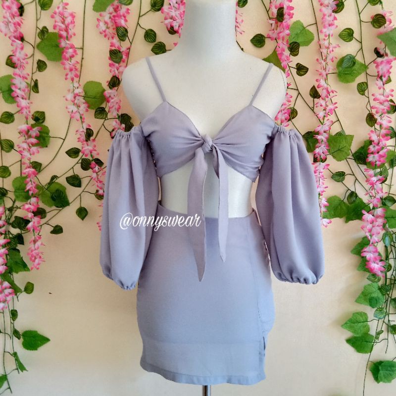PO set crop top + rok span belah samping