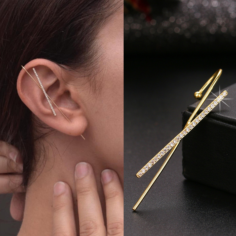 1pc Anting Tusuk Model Klip Aksen Zircon Untuk Perhiasan Wanita