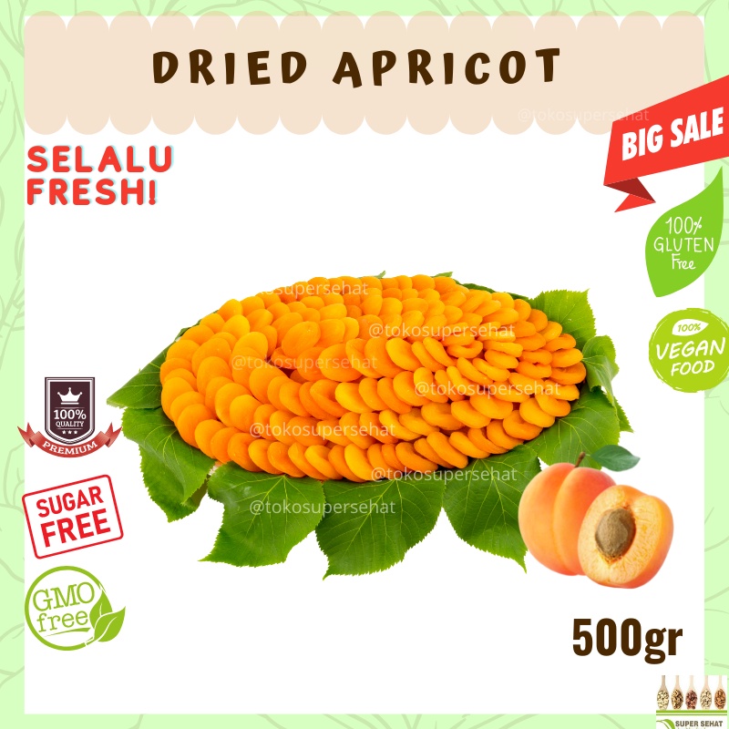 

DRIED APRICOT 500GR APRIKOT KERING TANPA GULA BUAH APRICOT KERING