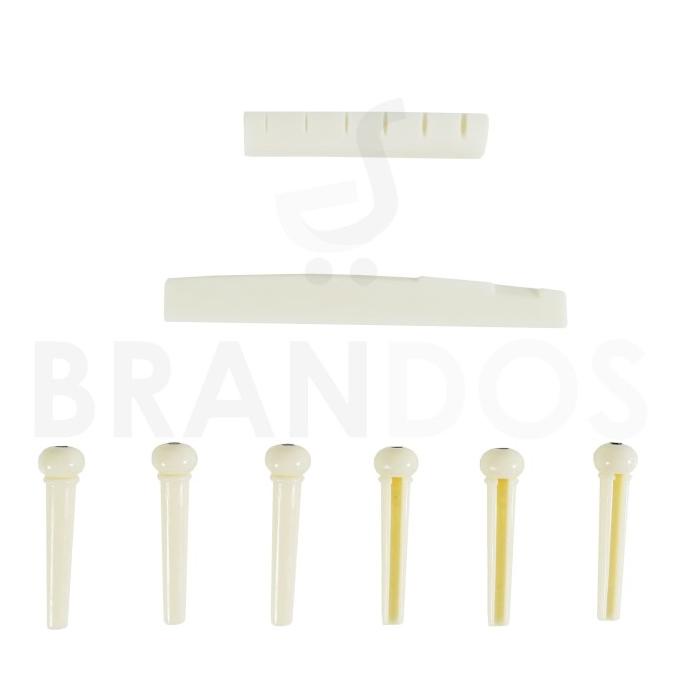 Nut + Saddle Bridge + Pin (6 pcs) Tulang Sapi Gitar Akustik PUTIH