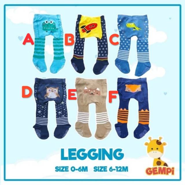 GEMPI Legging Bayi Anti Slip Kaki Tertutup Motif Boy / Cowok