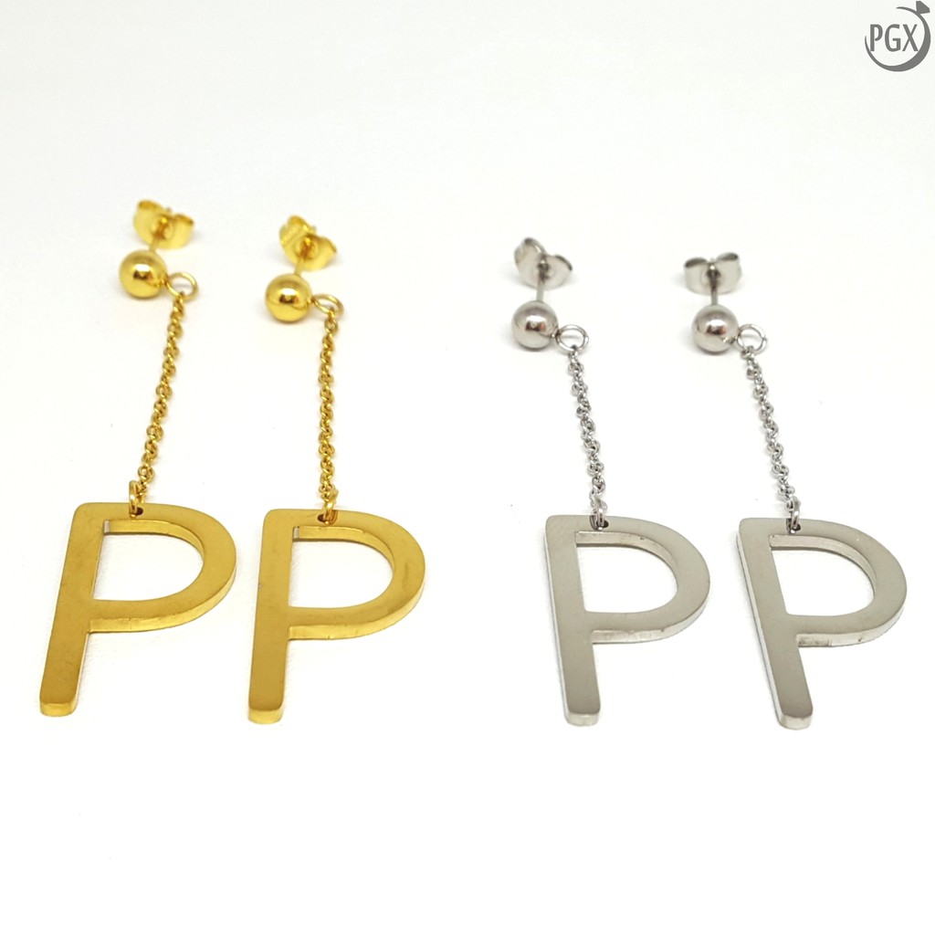 PGX Anting Titanium Huruf Inisial Nama Alfabet Anti Karat Aksesoris Fashion - T040