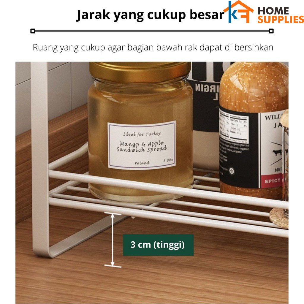 【KF】Rak Dapur Minimalis Rak Sisipan Kolong Dapur Rak Storage Multifungsi  / Rak Bumbu Nordic Style 2 Tingkat Rak Dapur Serbaguna Rak Dapur Susun Tanpa Rakit