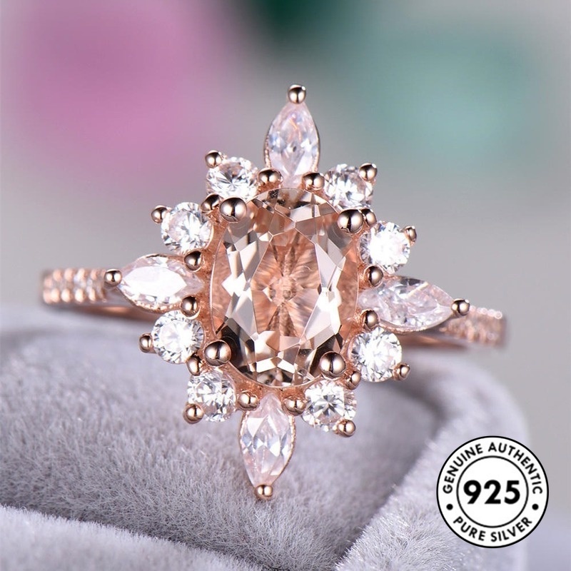 Cincin Berlian Champagne Bahan S925 Silver Warna Rose Gold