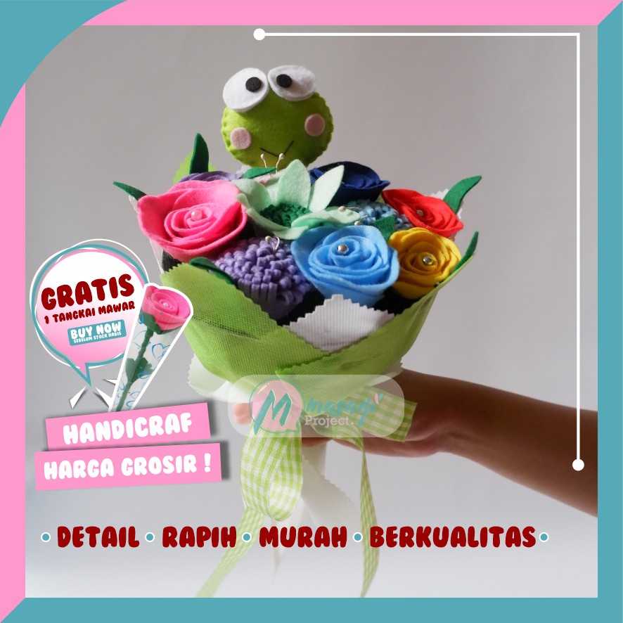 Buket Bunga Wisuda Flanel Bulat Besar Karakter Boneka Keropi Murah Grosir Termurah