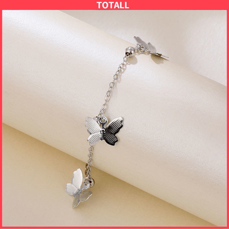 【COD】Gelang kaki titanium anti karat silver Kupu-kupu Baru Fashion Aksesoris Hadiah Pacar Berongga Gelang Kaki yang Dapat Disesuaikan Totall