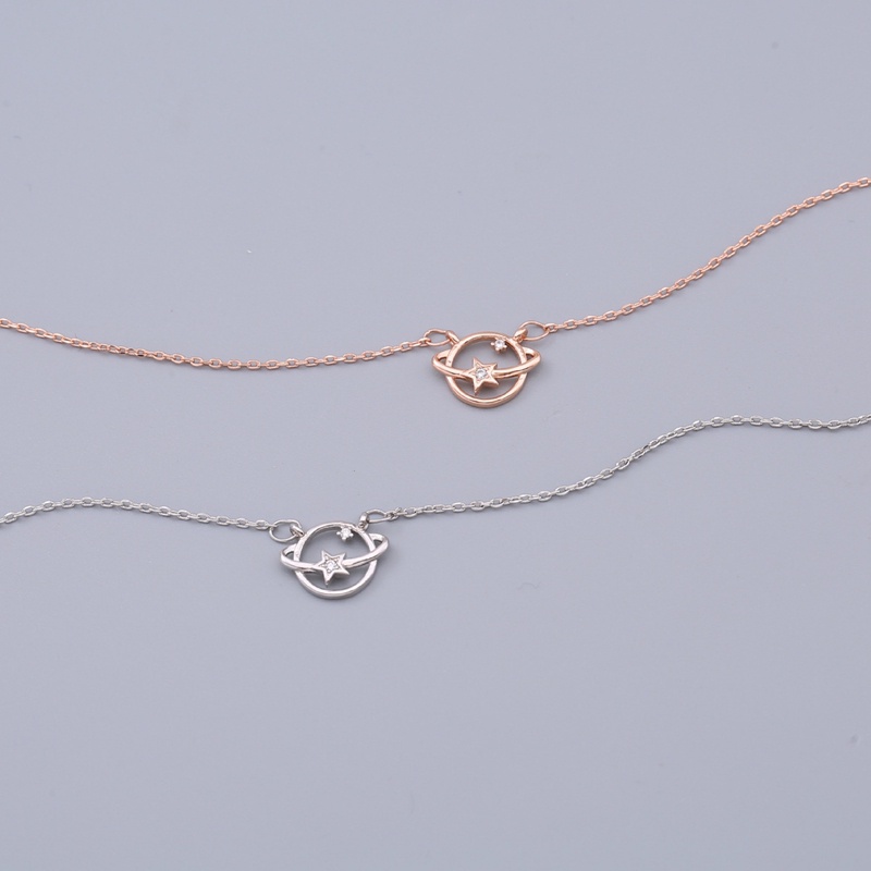 Kalung Rantai Liontin Planet / Bintang Hias Kristal Zircon Ala Gotik Untuk Wanita