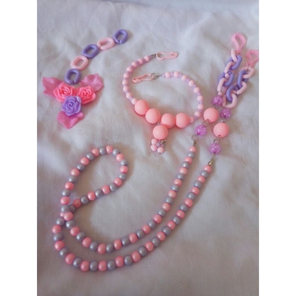 1set konektor dan strap masker mutiara pastel dan rante akrilik