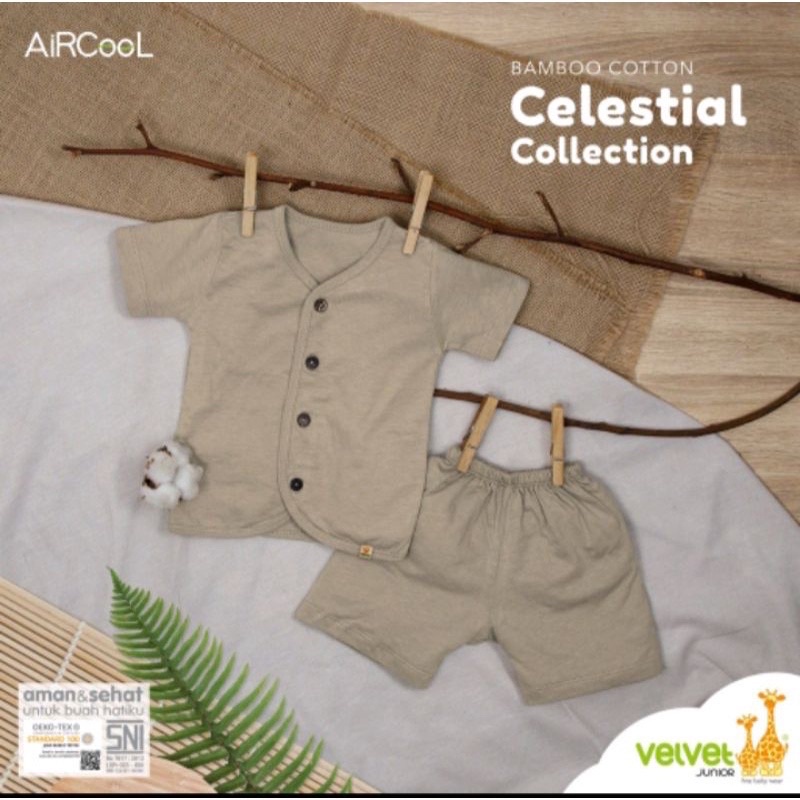 Castle - Velvet Junior Bamboo Cotton AirCool Setelan Baju Pendek Kancing Depan + Celana Pendek Size NB(0-3m) S(3-6m) M(6-9m) L(9-12m)