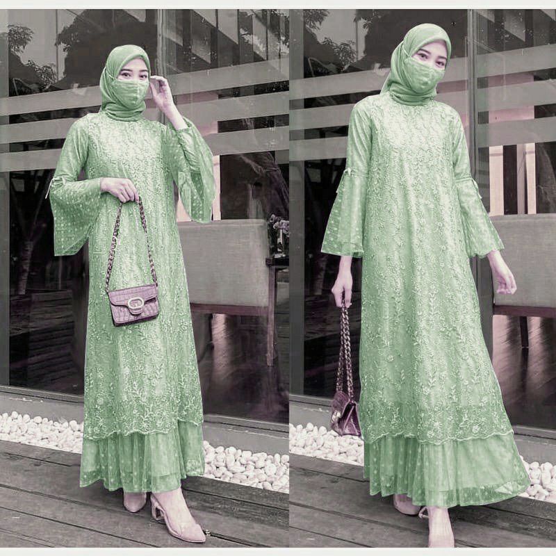 °Baru° Elika Maxi Brukat Full Premium / Gamis Pesta Remaja Dewasa Wanita Kekinian / Dress Kondangan Jumbo Seragam