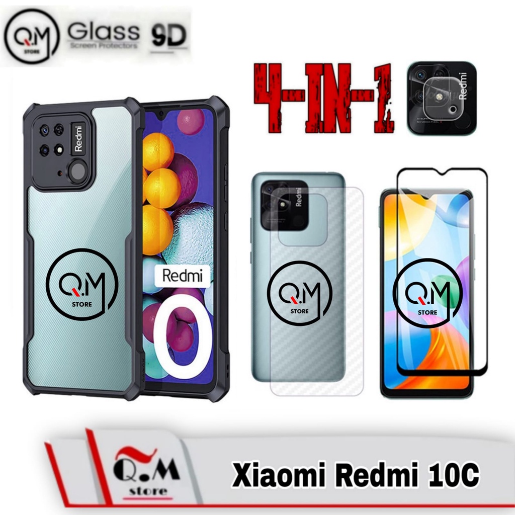 Paket 4 in1 Case Transparan Xiaomi Redmi 10C Softcase Transparan Armor Acrilik Pelindung Back Cover