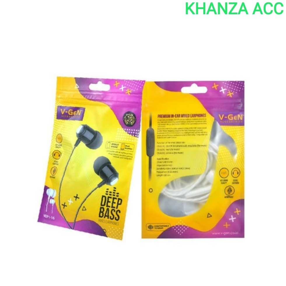 KHANZAACC Earphone VGeN VEP1-16 Wired Handsfree Headset HiFi Sound ( Ecer 1 Pcs )